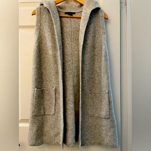 S: Tahari Merino Wool Blend Grey Hooded Cardigan Duster Sweater NWOT New!